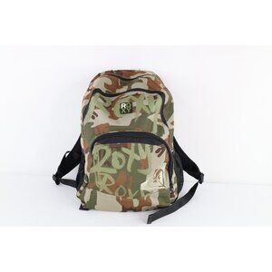 Vintage Roxy Surfing Distressed Spell Out Camouflage Backpack Book Bag Nylon